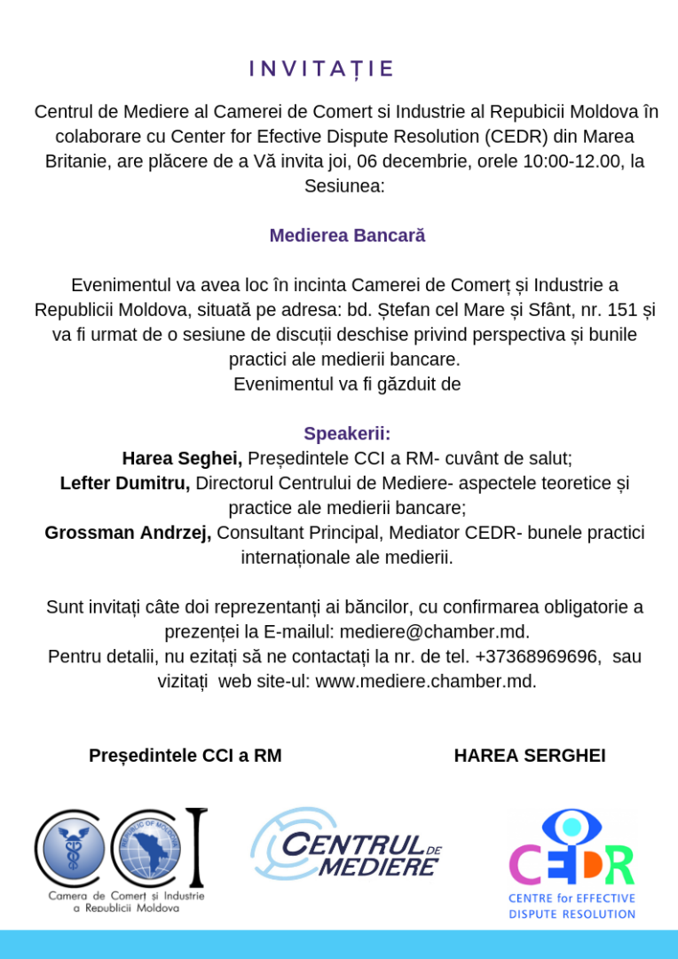 Invitatie la Sesiunea MEDIEREA BANCARĂ 2